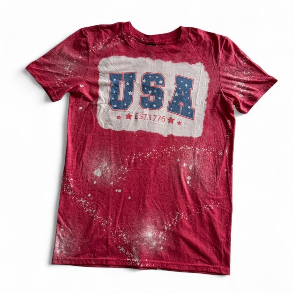 Vintage Style Bleached USA Graphic Tee - Red Distressed 1776 Shirt